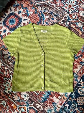 Madewell Lime Green stripe Short-Sleeve Button-Up Top - L